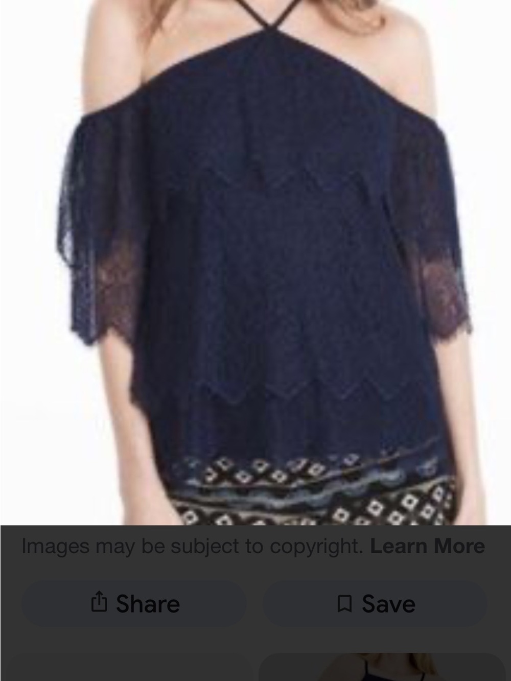 White House Black Market Navy Cold-Shoulder Lace Blouse